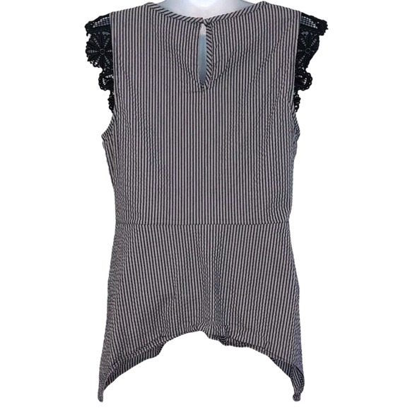 Cabi #5727 Top Blouse Women's Size S Small Navy White Seersucker Lace Cap Sleeve - Picture 4 of 15